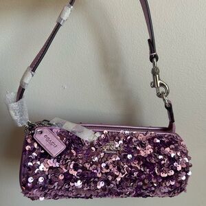 Coach Sequin Nolita Barrel Bag Lilac Metallic Leather Shoulder Bag NWT CQ589